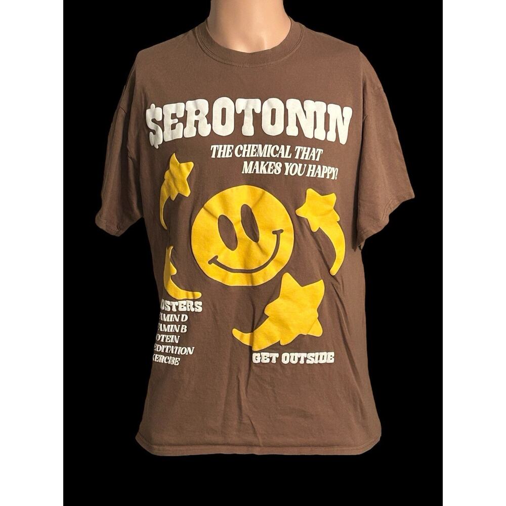 Pacsun Serotonin Men's Large T-Shirt‎ Smiley "The Chemical That Makes You Happy"